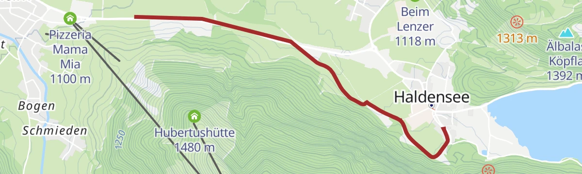 Route map: Winterwanderweg Tannheim nach Haldensee und zurück.